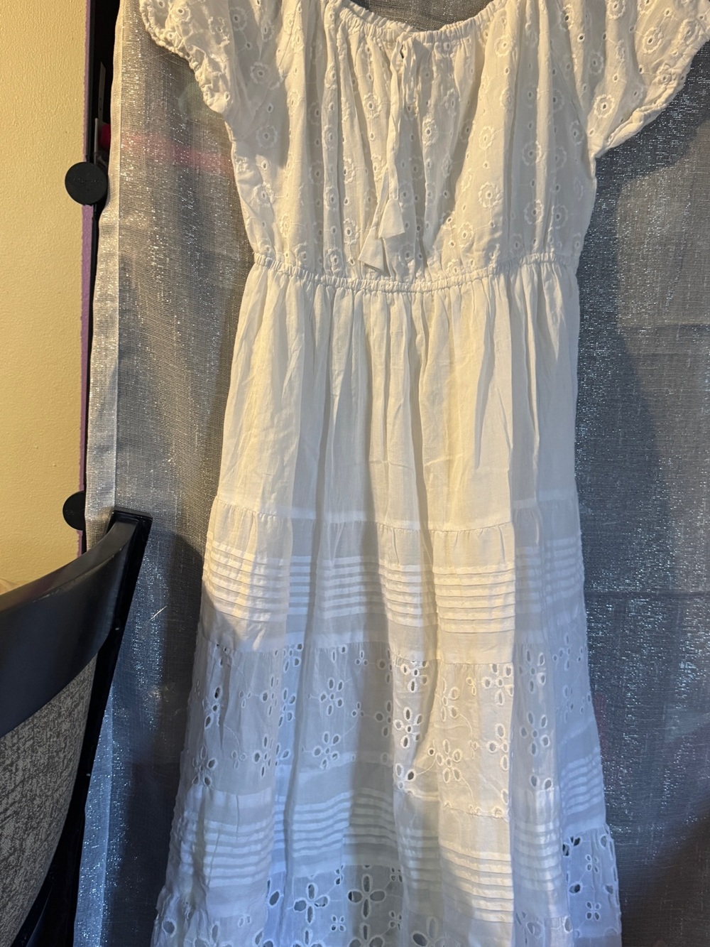 White Eyelet Tiered Midi Dress - Classic Boho Style